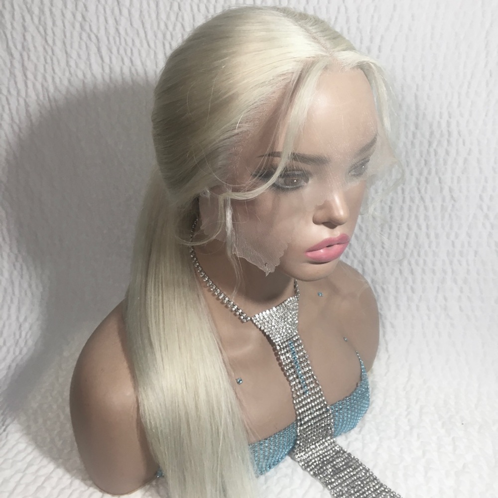 Realistic Pale Blonde Human Hair Lace Wig 24 inches - Picture 8 of 15
